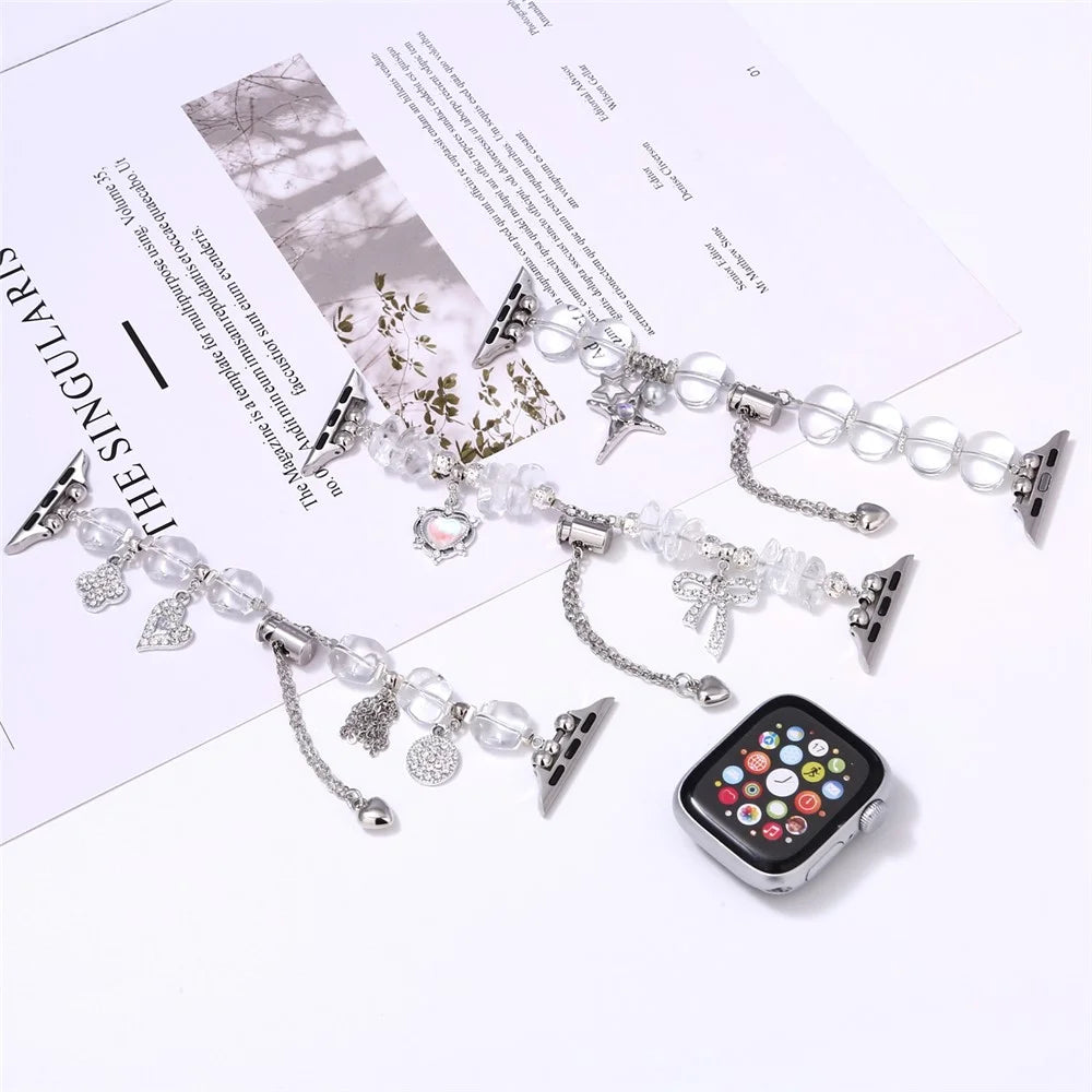Replacement Strap for Apple Watch Ultra 3 2 1 49mm / Series 11 10 46mm / 9 8 7 45mm / SE3 SE2 SE 6 5 4 44mm / 3 2 1 42mm Clear Pendant Decor Watch Band - Style C - 6