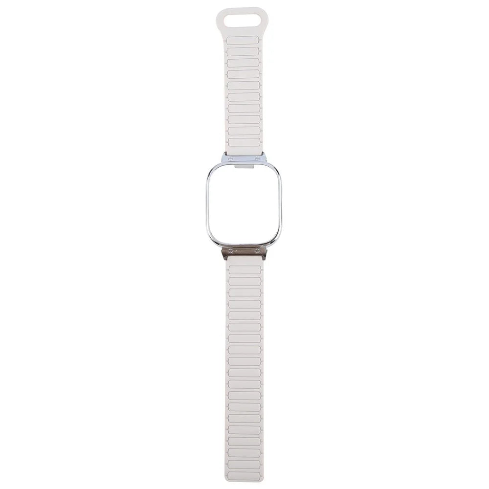 For Xiaomi Redmi Watch 5 / 4 Metal Silver Frame Integrated Magnetic Silicone Watch Band - White+Orange - 3