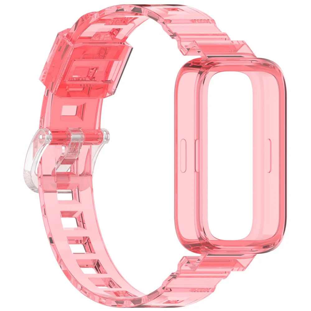 For Xiaomi Redmi Band 3 / Smart Band 9 Active Transparent Color Changing TPU Watch Band Integrated with Case - Red - 5
