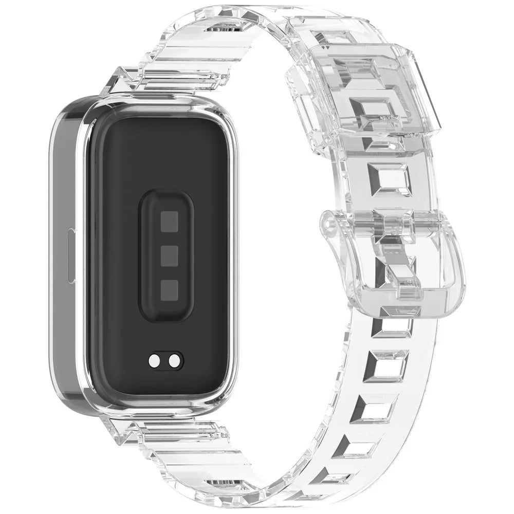 For Xiaomi Redmi Band 3 / Smart Band 9 Active Transparent Color Changing TPU Watch Band Integrated with Case - Red - 7