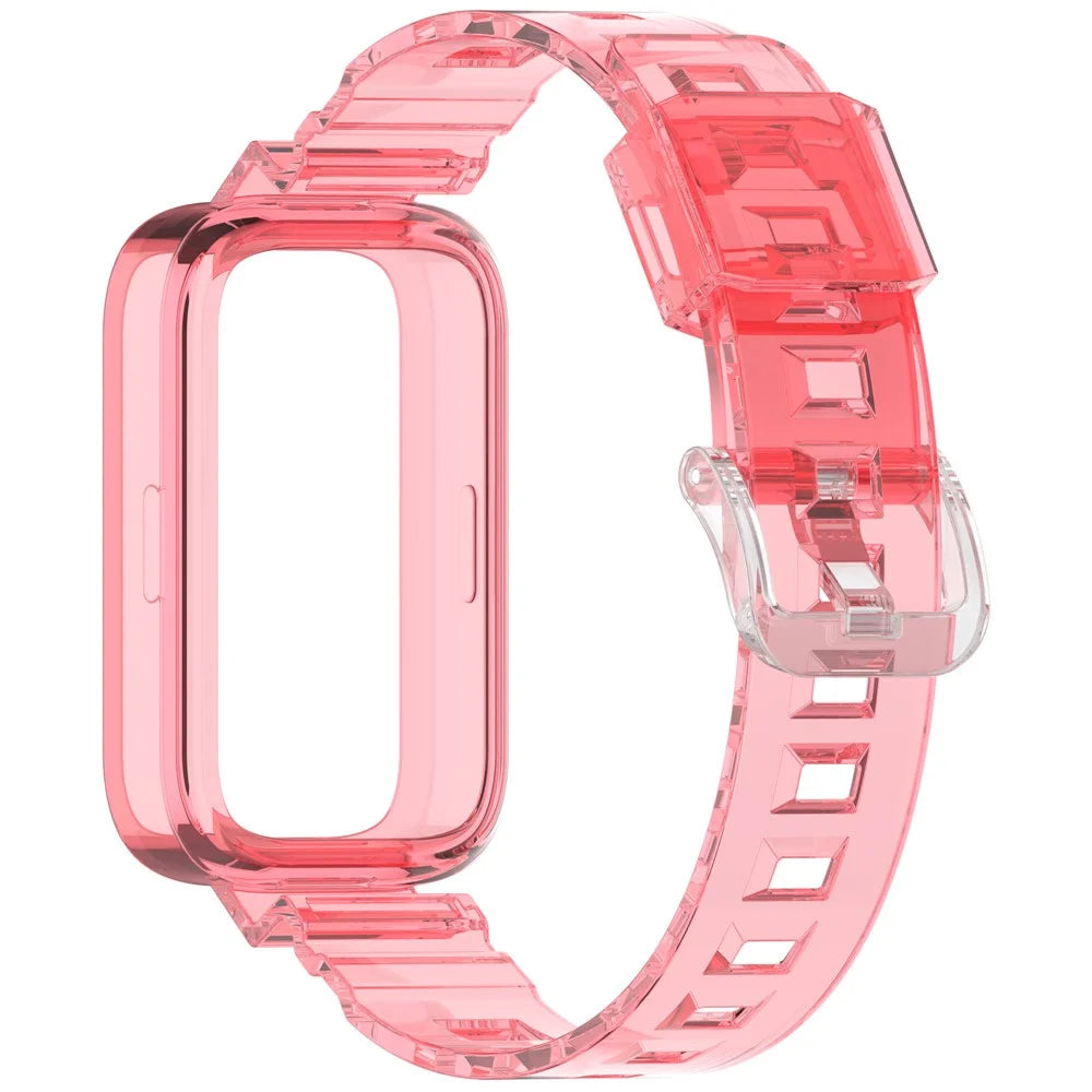 For Xiaomi Redmi Band 2 / Smart Band 8 Active Transparent Color Changing TPU Watch Band Integrated with Case - Red - 4