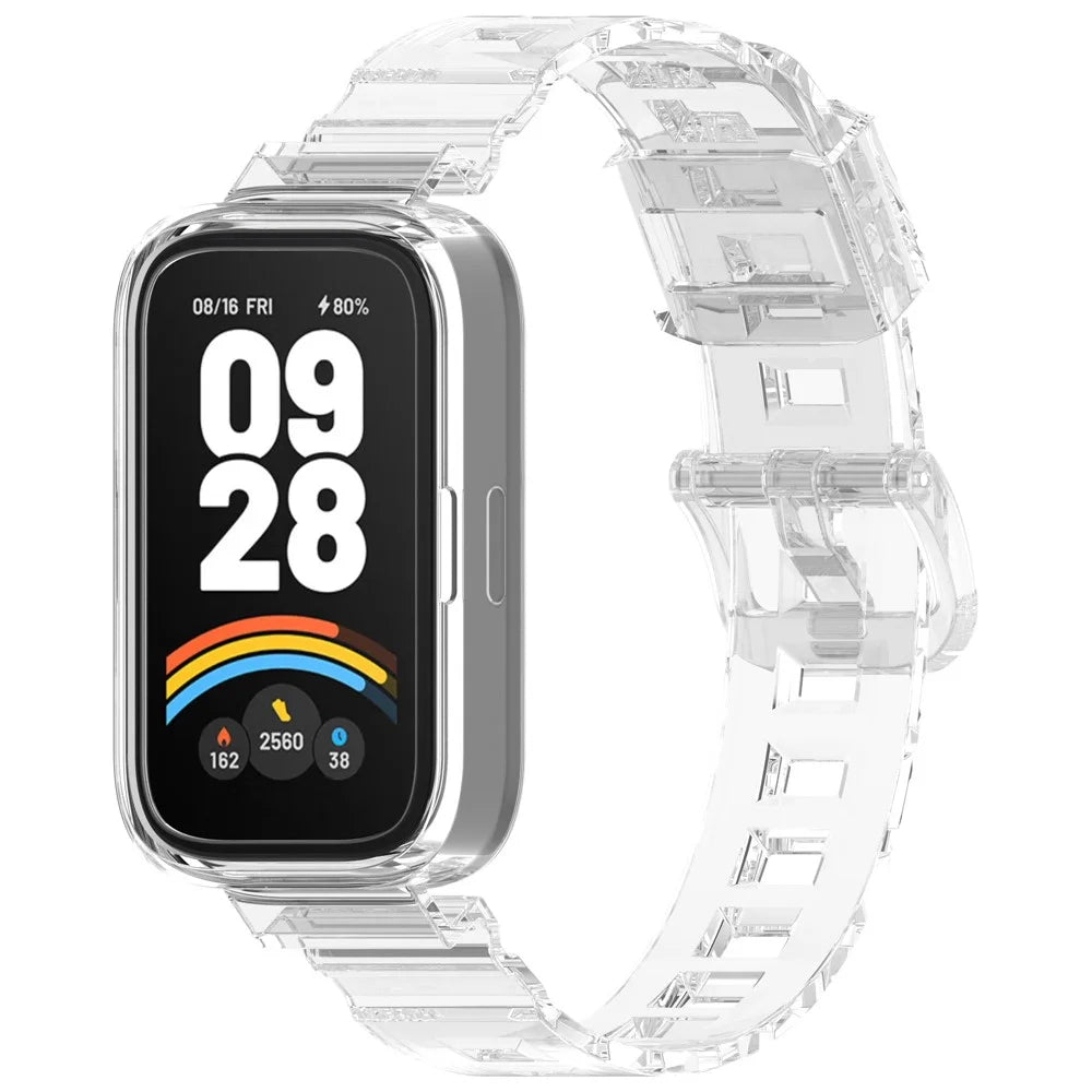 For Xiaomi Redmi Band 2 / Smart Band 8 Active Transparent Color Changing TPU Watch Band Integrated with Case - Red - 6
