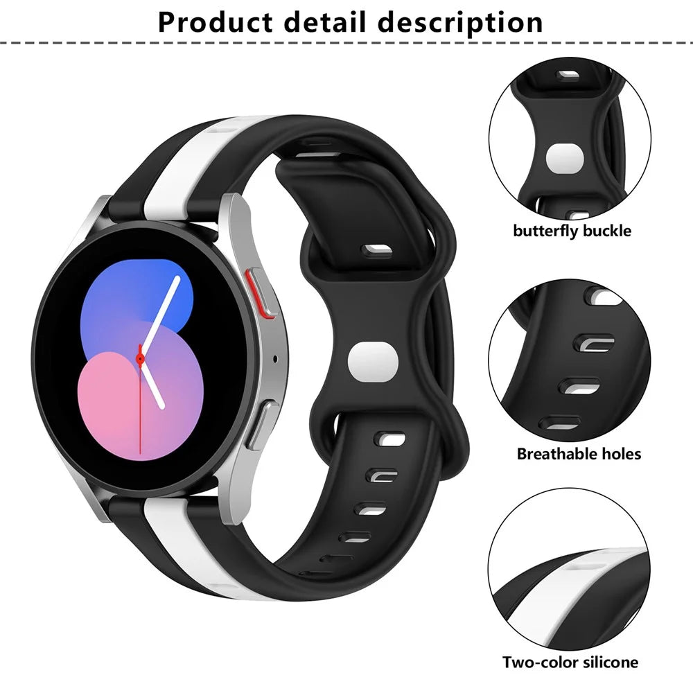 KALEBOL 22mm Dual Color Silicone Strap for Samsung Galaxy Watch3 45mm / Huawei Watch GT 5 46mm / GT 5 Pro 46mm Watch Band - Black+White - 3