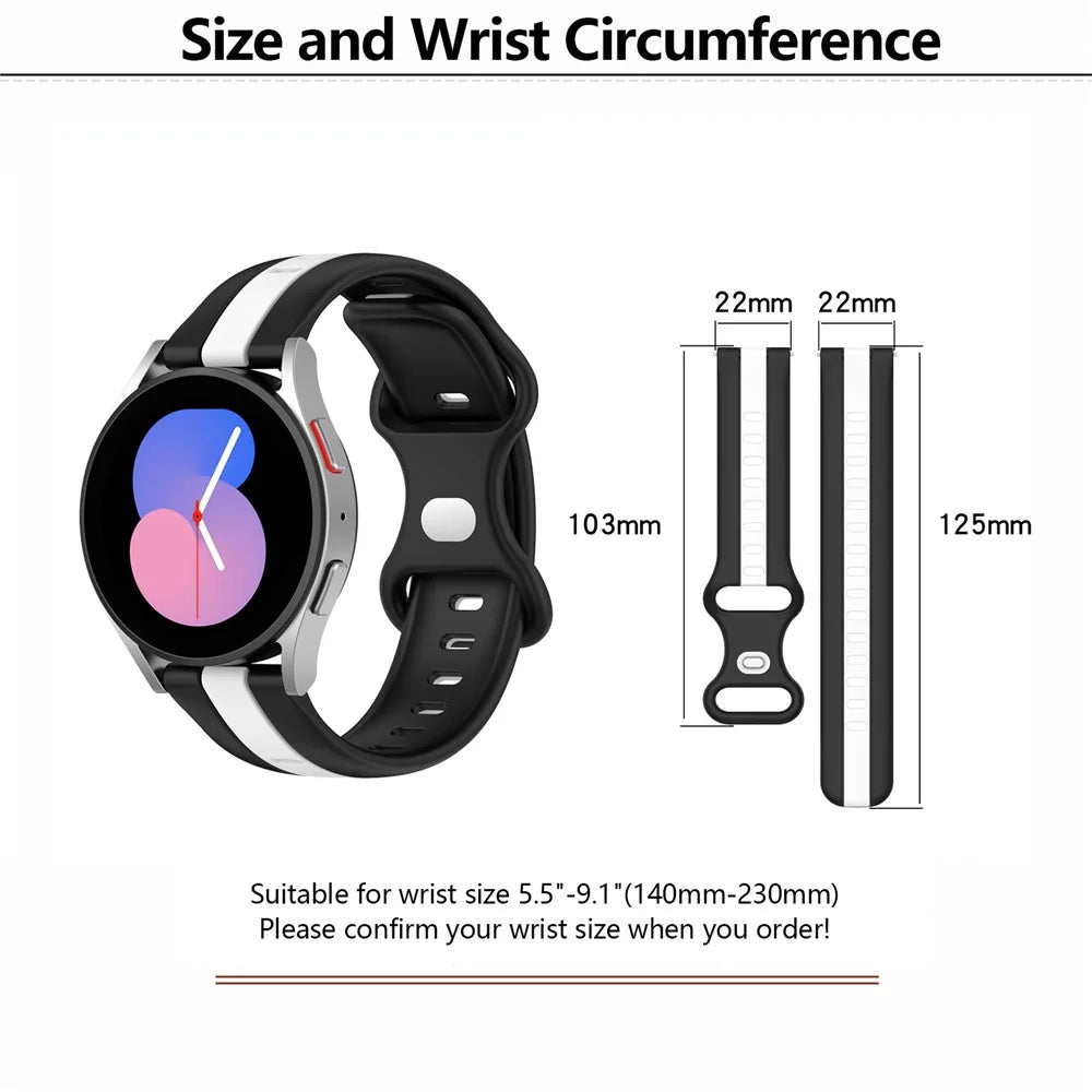 KALEBOL 22mm Dual Color Silicone Strap for Samsung Galaxy Watch3 45mm / Huawei Watch GT 5 46mm / GT 5 Pro 46mm Watch Band - Black+White - 5