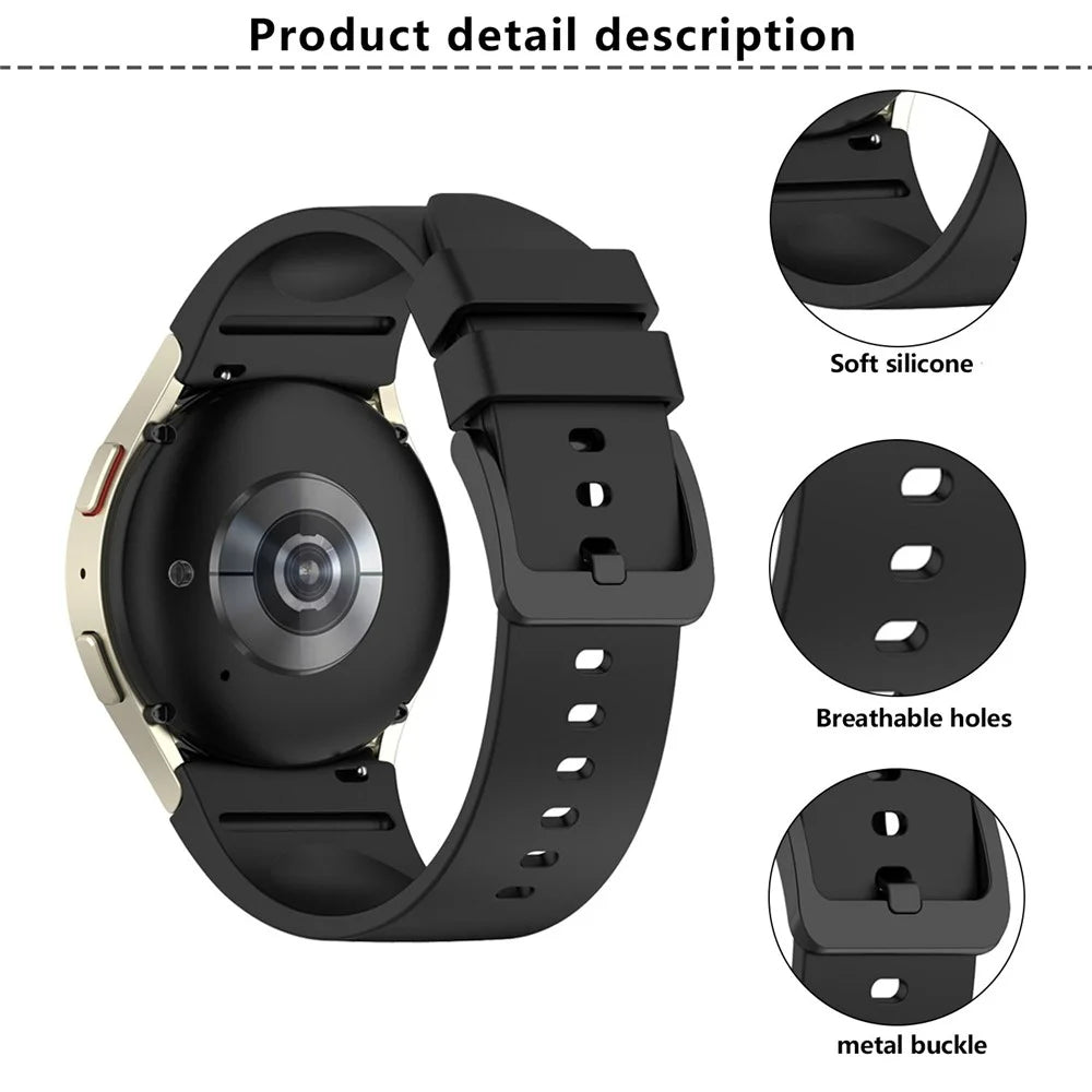 KALEBOL Silicone Watch Strap for Samsung Galaxy Watch7 / Watch FE 40mm / Watch6 / Watch 5 Wrist Band with Color Matched Buckle - Black - 4
