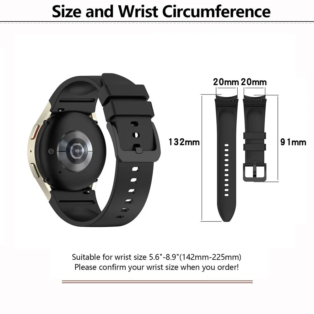 KALEBOL Silicone Watch Strap for Samsung Galaxy Watch7 / Watch FE 40mm / Watch6 / Watch 5 Wrist Band with Color Matched Buckle - Black - 5