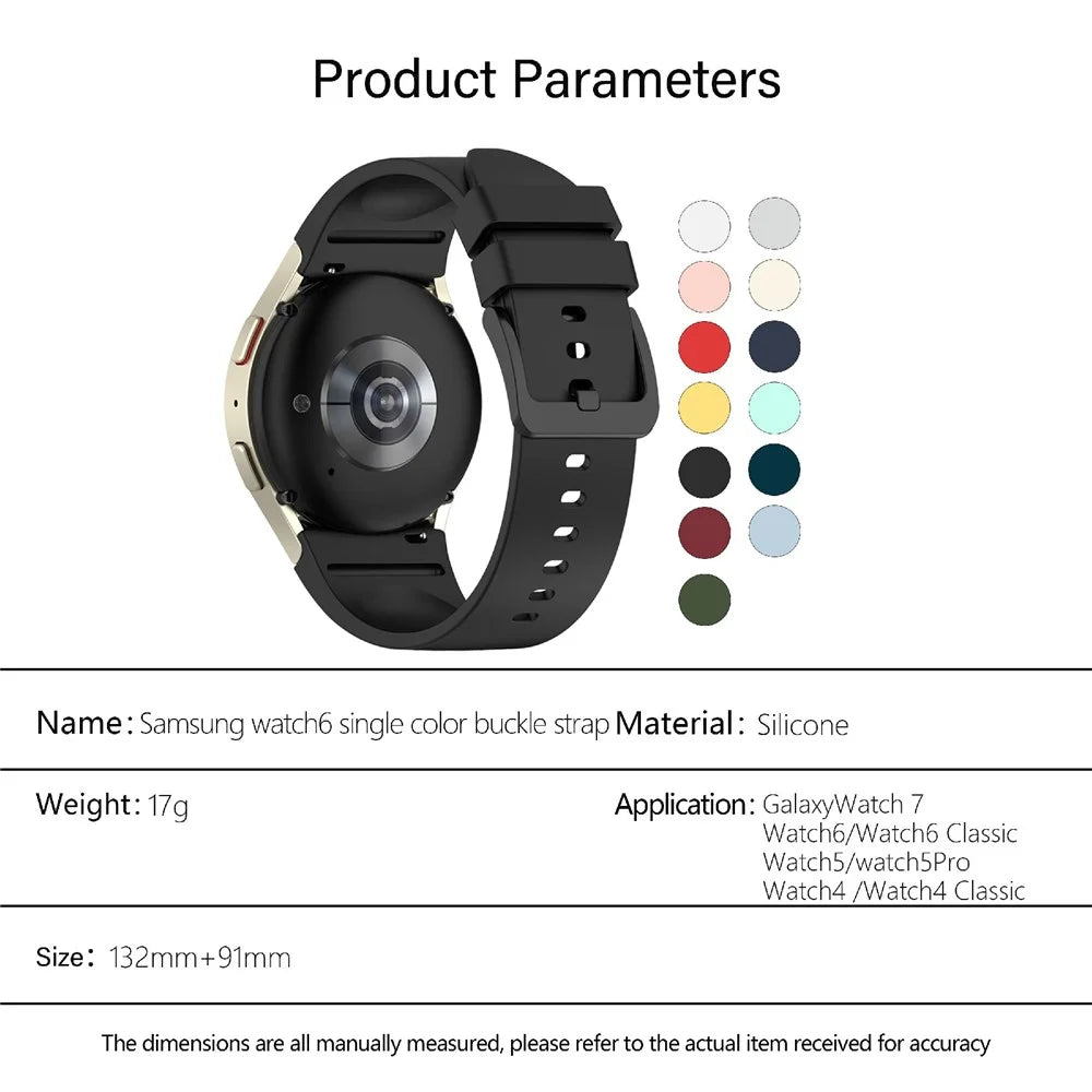 KALEBOL Silicone Watch Strap for Samsung Galaxy Watch7 / Watch FE 40mm / Watch6 / Watch 5 Wrist Band with Color Matched Buckle - Black - 6