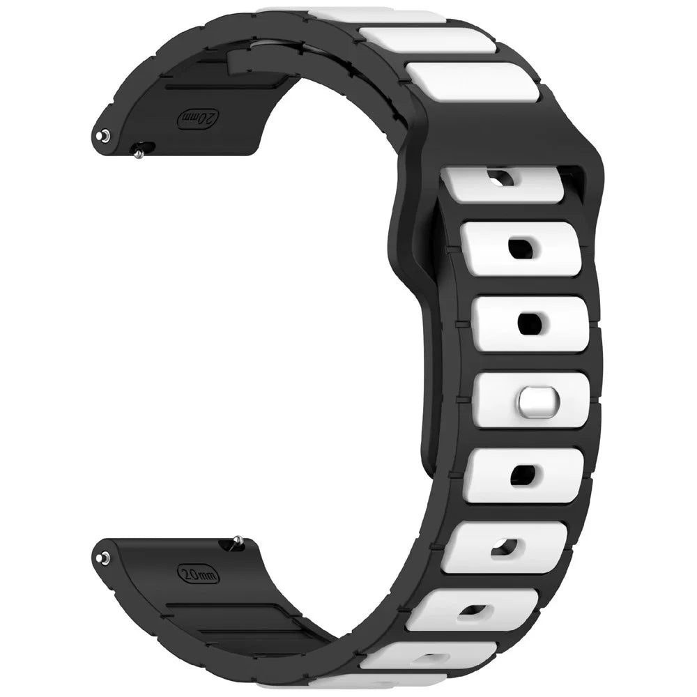 KALEBOL 20mm Dual Color Silicone Strap for Samsung Galaxy Watch6 Classic 47mm / 43mm / Huawei Watch GT 3 Pro 43mm Watch Band - Black+White - 3