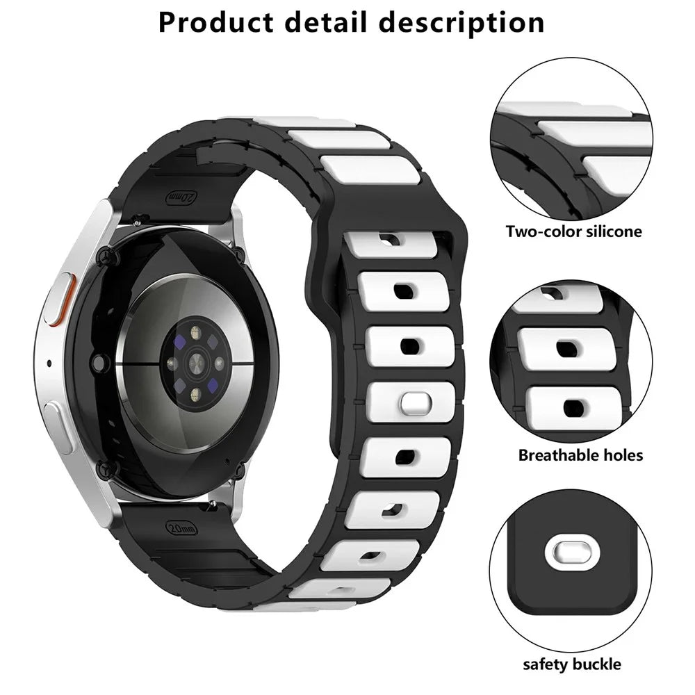 KALEBOL 20mm Dual Color Silicone Strap for Samsung Galaxy Watch6 Classic 47mm / 43mm / Huawei Watch GT 3 Pro 43mm Watch Band - Black+White - 5