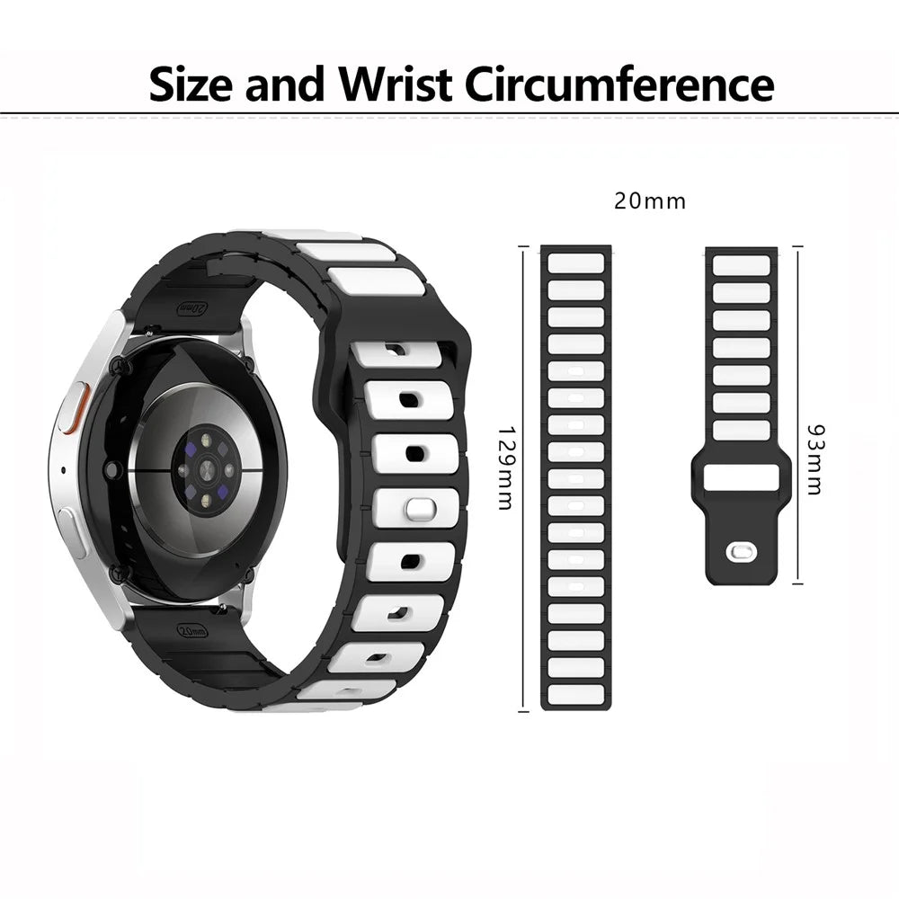 KALEBOL 20mm Dual Color Silicone Strap for Samsung Galaxy Watch6 Classic 47mm / 43mm / Huawei Watch GT 3 Pro 43mm Watch Band - Black+White - 7