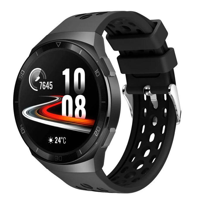 Dual Color Soft Silicone Watch Strap for Huawei Watch GT 2e - Black/Black - 2