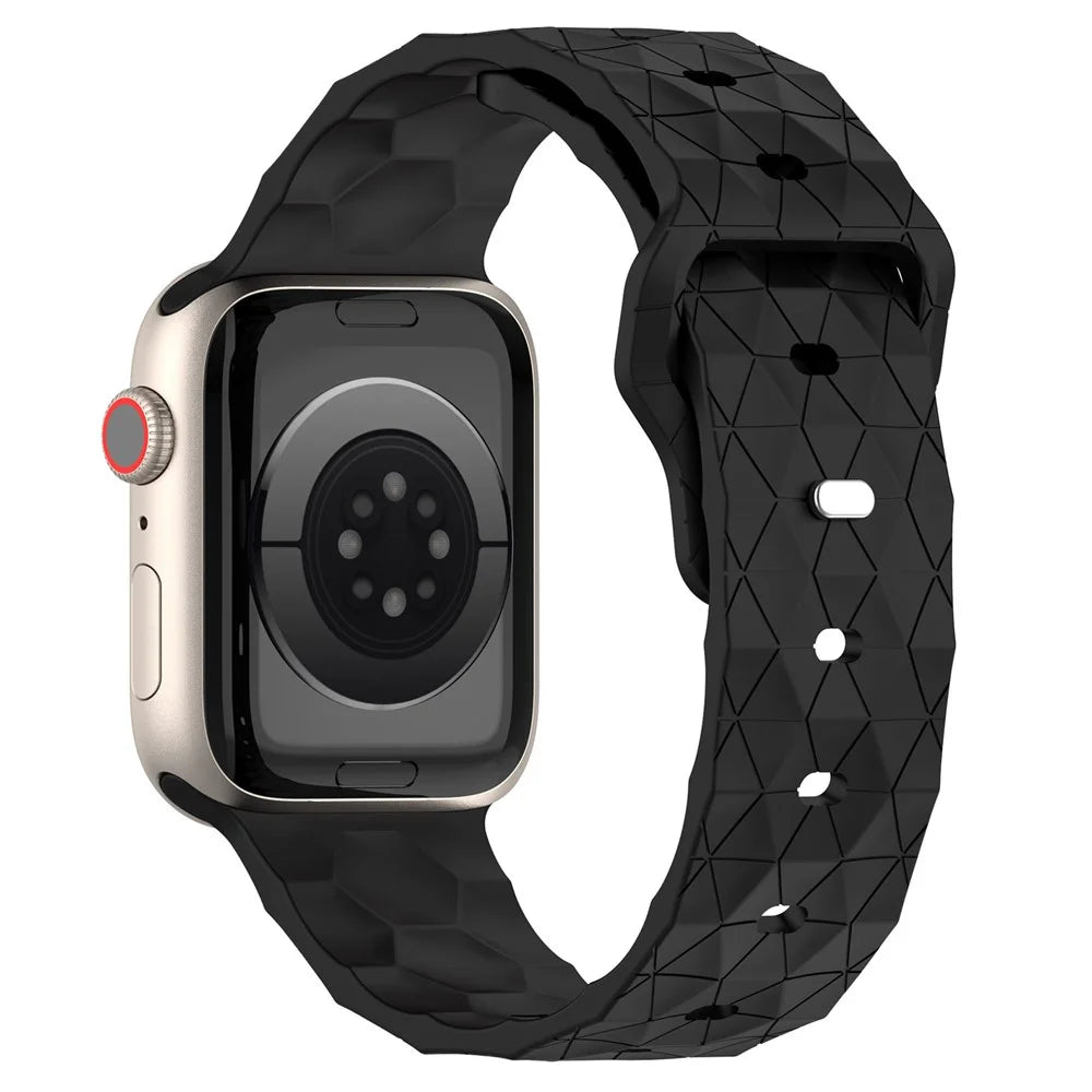 KALEBOL Football Texture Silicone Strap for Apple Watch Series 11 10 42mm / 9 8 7 41mm / SE3 SE2 SE 6 5 4 40mm / 3 2 1 38mm Watch Band - Black - 1