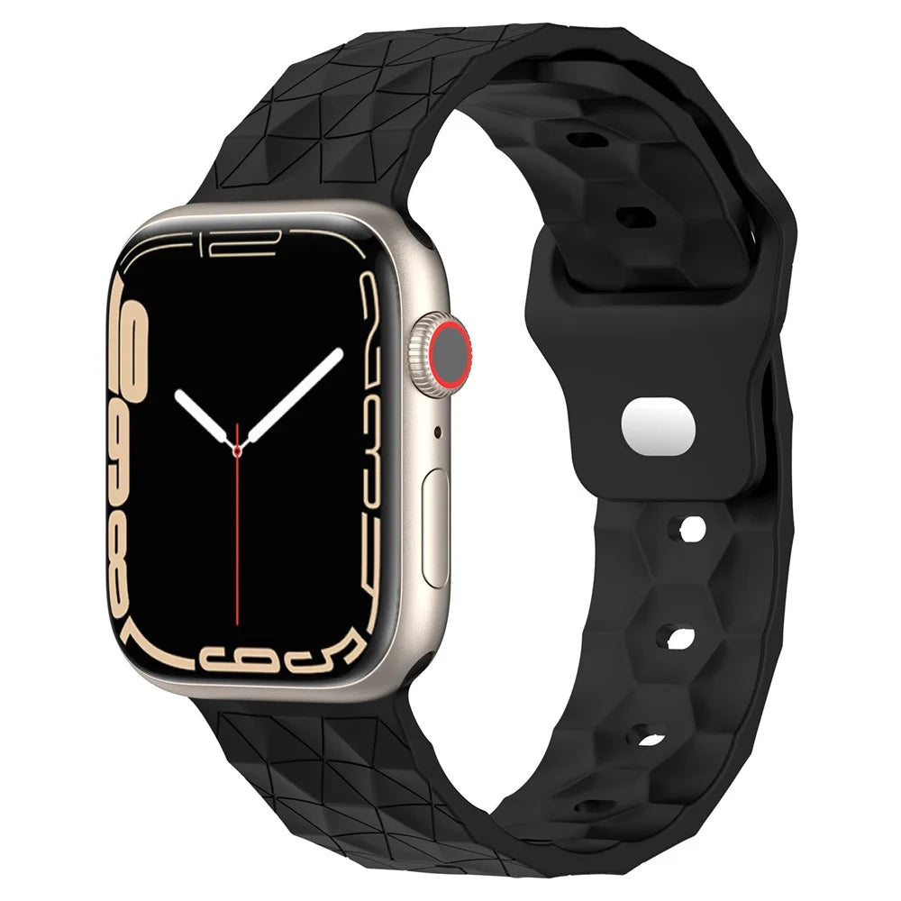 KALEBOL Football Texture Silicone Strap for Apple Watch Ultra 3 2 1 49mm / Series 11 10 46mm / 9 8 7 45mm / SE3 SE2 SE 6 5 4 44mm / 3 2 1 42mm Watch Band - Black - 2