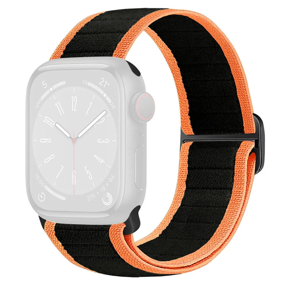 Watch Band For Apple Watch Series 11 10 42mm / 9 8 7 41mm / SE3 SE2 SE 6 5 4 40mm / 3 2 1 38mm Elastic Nylon Figure-8 Buckle Strap - Black Orange - 1
