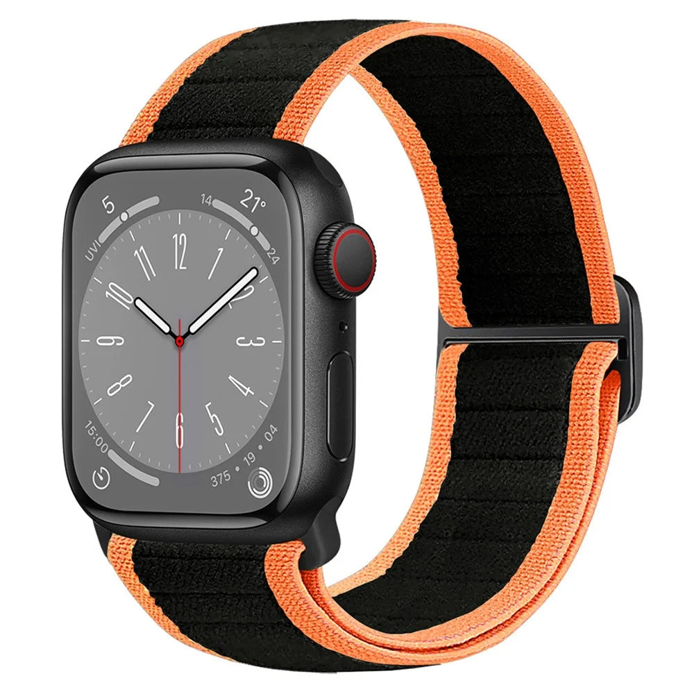 Watch Band For Apple Watch Ultra 3 2 1 49mm / Series 11 10 46mm / 9 8 7 45mm / SE3 SE2 SE 6 5 4 44mm / 3 2 1 42mm Elastic Nylon Figure-8 Buckle Strap - Black Orange - 2