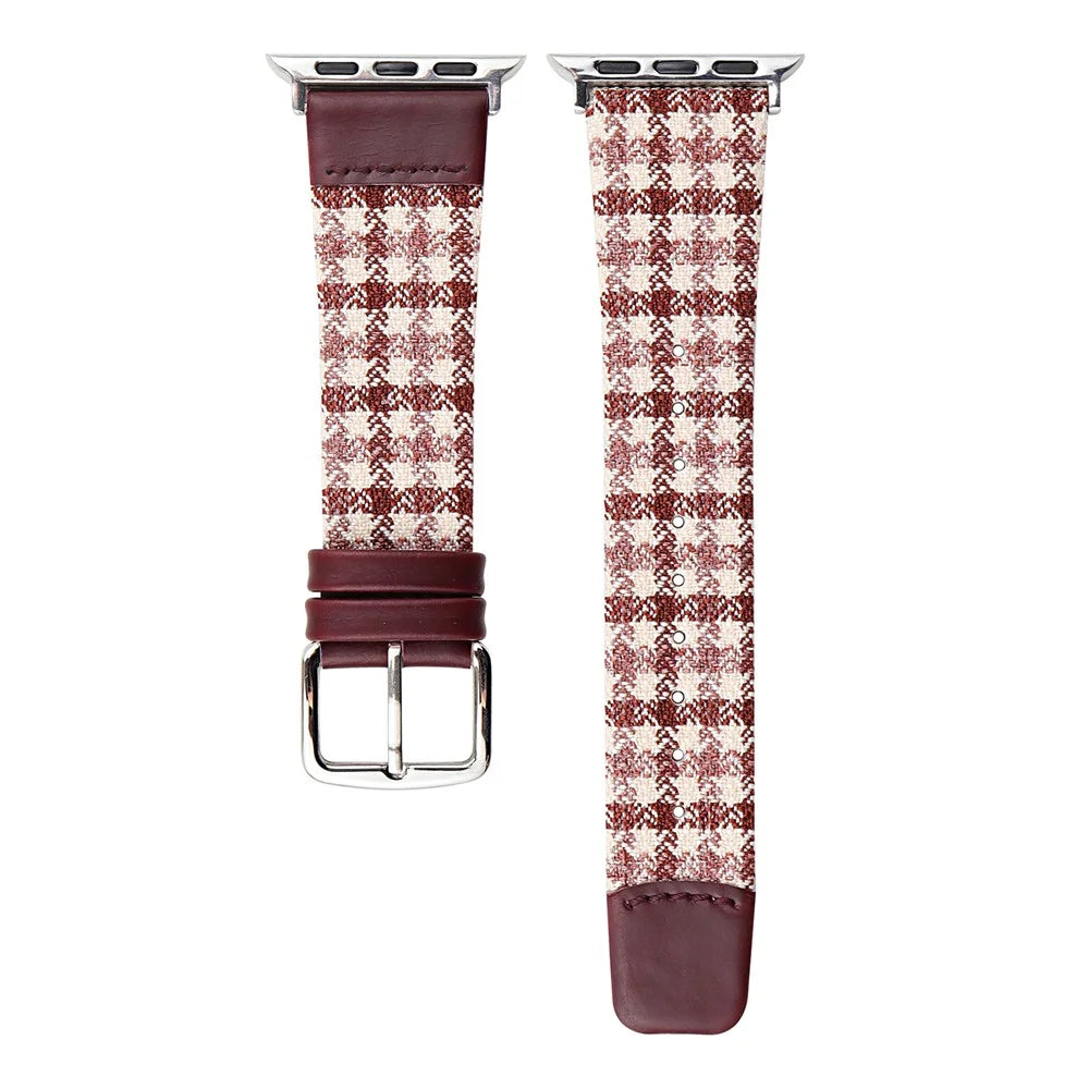 Woolen Fabric Leather Strap for Apple Watch Series 11 10 42mm / 9 8 7 41mm / SE3 SE2 SE 6 5 4 40mm / 3 2 1 38mm Watch Band - Wine Red - 1