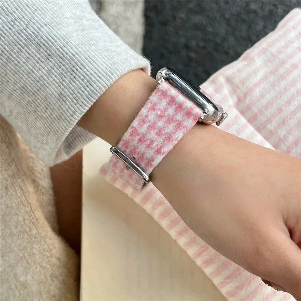 Woolen Fabric Leather Strap for Apple Watch Series 11 10 42mm / 9 8 7 41mm / SE3 SE2 SE 6 5 4 40mm / 3 2 1 38mm Watch Band - Wine Red - 3