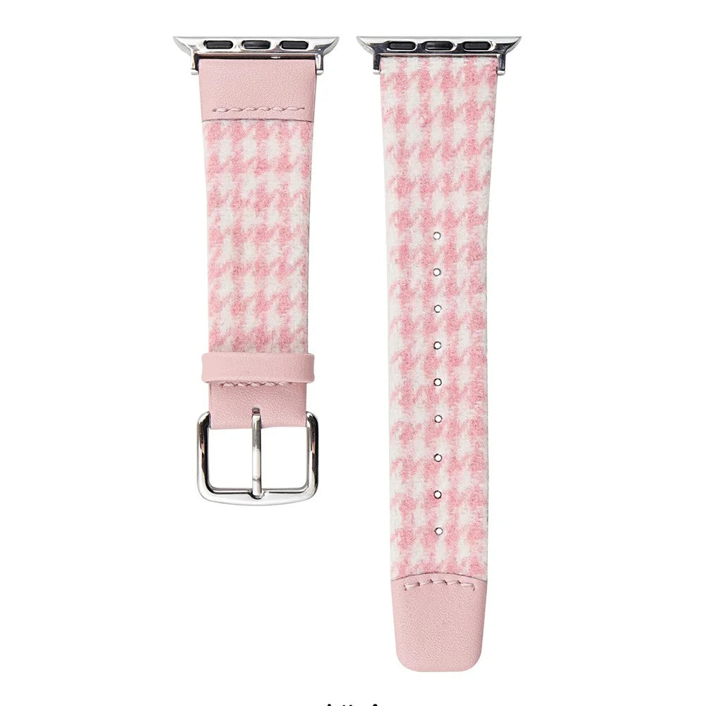 Woolen Fabric Leather Strap for Apple Watch Ultra 3 2 1 49mm / Series 11 10 46mm / 9 8 7 45mm / SE3 SE2 SE 6 5 4 44mm / 3 2 1 42mm Watch Band - Pink - 1