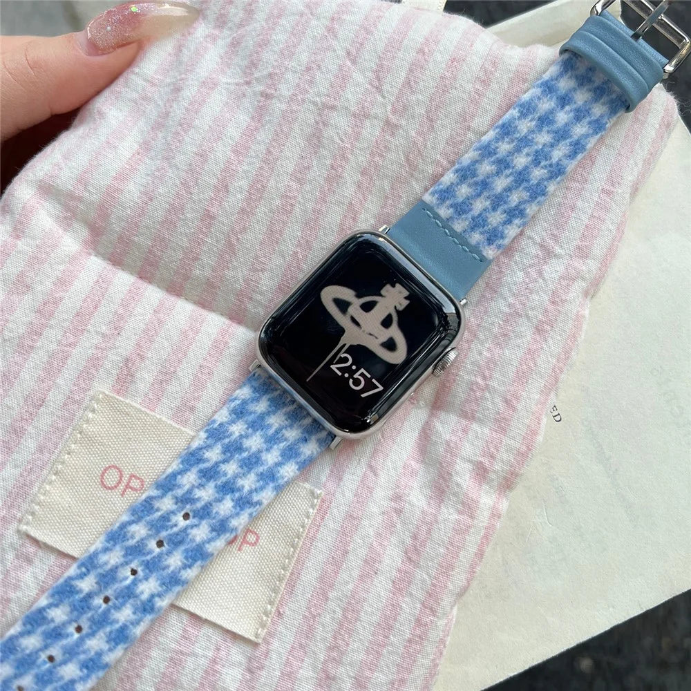 Woolen Fabric Leather Strap for Apple Watch Ultra 3 2 1 49mm / Series 11 10 46mm / 9 8 7 45mm / SE3 SE2 SE 6 5 4 44mm / 3 2 1 42mm Watch Band - Pink - 4