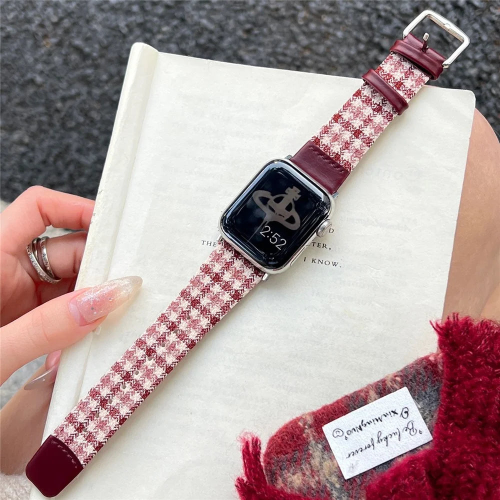 Woolen Fabric Leather Strap for Apple Watch Ultra 3 2 1 49mm / Series 11 10 46mm / 9 8 7 45mm / SE3 SE2 SE 6 5 4 44mm / 3 2 1 42mm Watch Band - Pink - 7