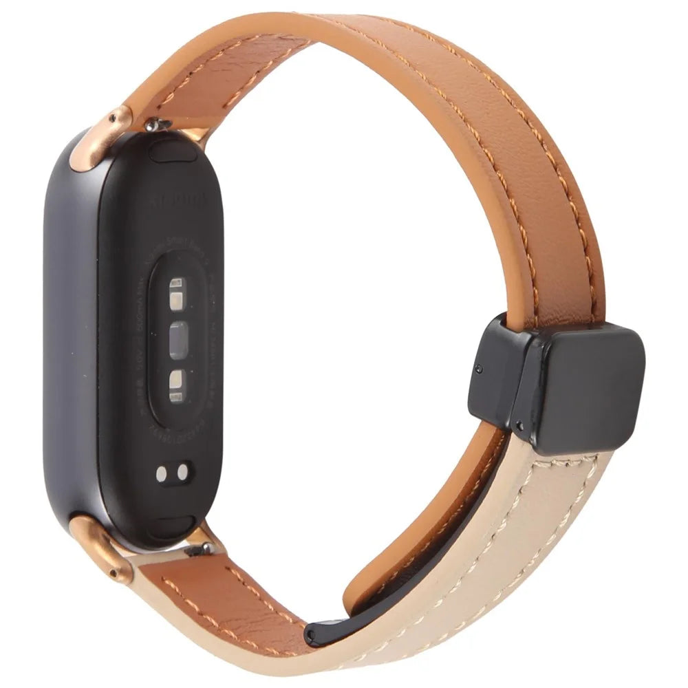 For Xiaomi Smart Band 9 / 8 Foldable Magnetic Black Buckle Microfiber Leather Watch Strap - Orange+Cream - 1