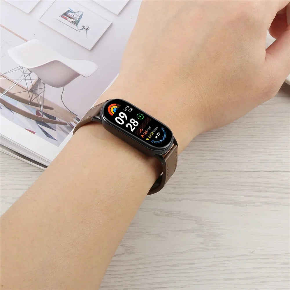 For Xiaomi Smart Band 9 / 8 Foldable Magnetic Black Buckle Microfiber Leather Watch Strap - Orange+Cream - 3