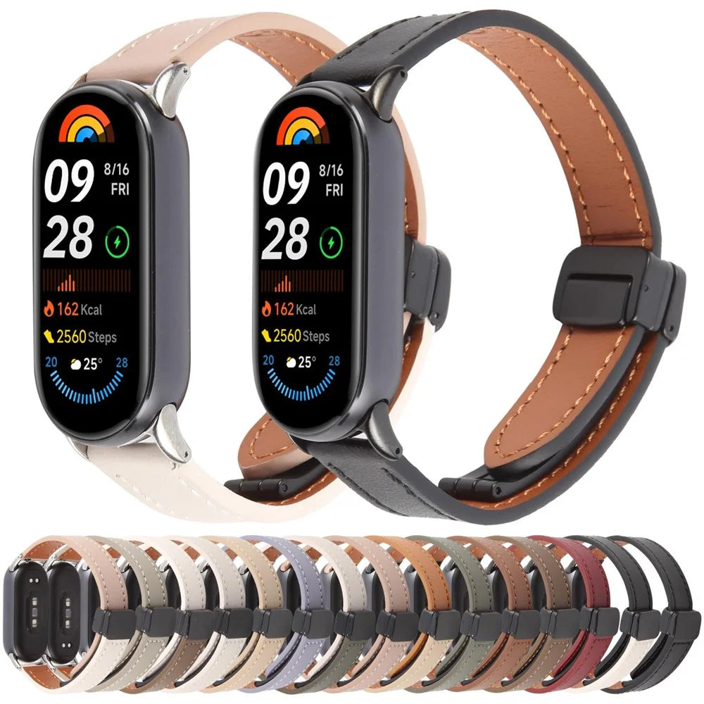 For Xiaomi Smart Band 9 / 8 Foldable Magnetic Black Buckle Microfiber Leather Watch Strap - Orange+Cream - 4