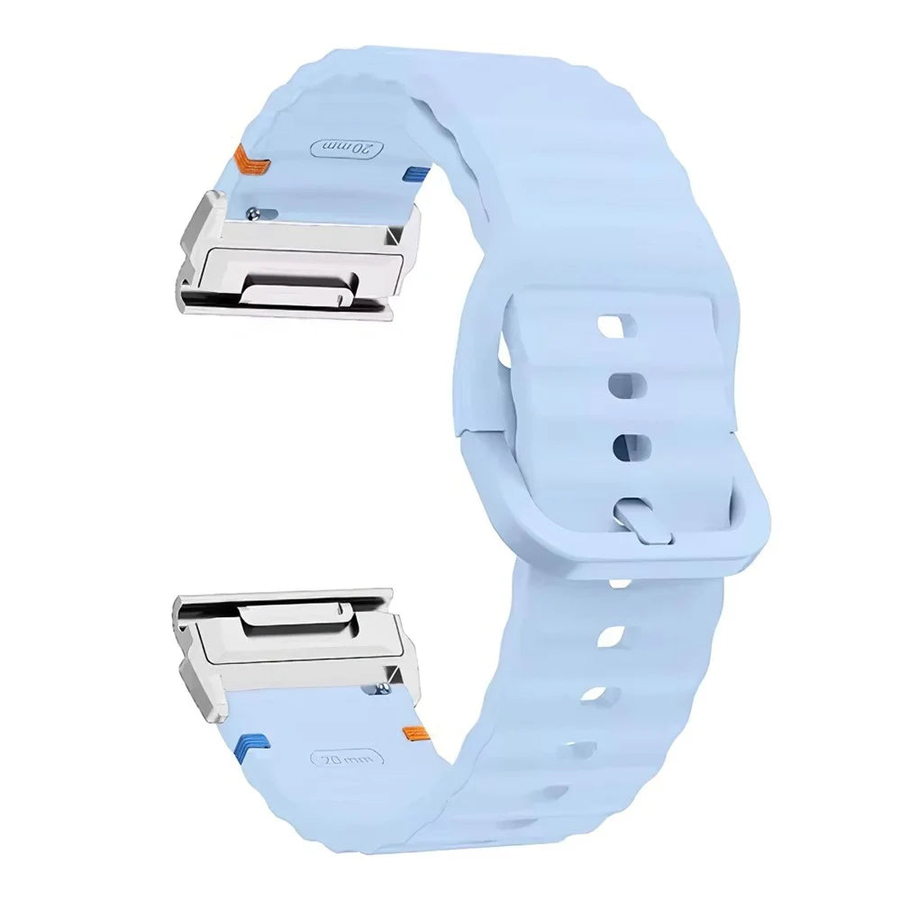 Watch Band for Garmin Fenix 8 51mm / Enduro 3 / Enduro 2 Quick Release Wavy Texture Silicone Strap with Silver Connector - Baby Blue - 1