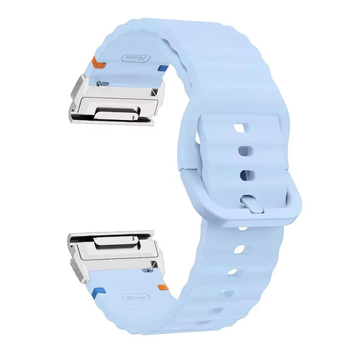 Watch Band for Garmin Fenix 8 51mm / Enduro 3 / Enduro 2 Quick Release Wavy Texture Silicone Strap with Silver Connector - Baby Blue - 1