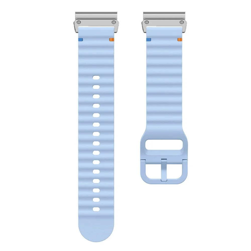 Watch Band for Garmin Fenix 8 51mm / Enduro 3 / Enduro 2 Quick Release Wavy Texture Silicone Strap with Silver Connector - Baby Blue - 2