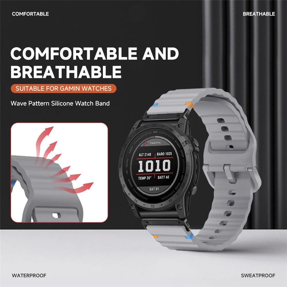 Watch Band for Garmin Fenix 8 51mm / Enduro 3 / Enduro 2 Quick Release Wavy Texture Silicone Strap with Black Connector - Pink - 3