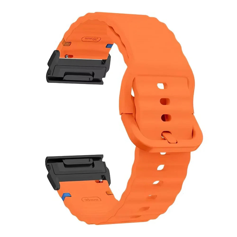 For Garmin Fenix 8 47mm / Fenix E 47mm 22mm Quick Release Wavy Texture Silicone Watch Strap with Black Connector - Orange - 1