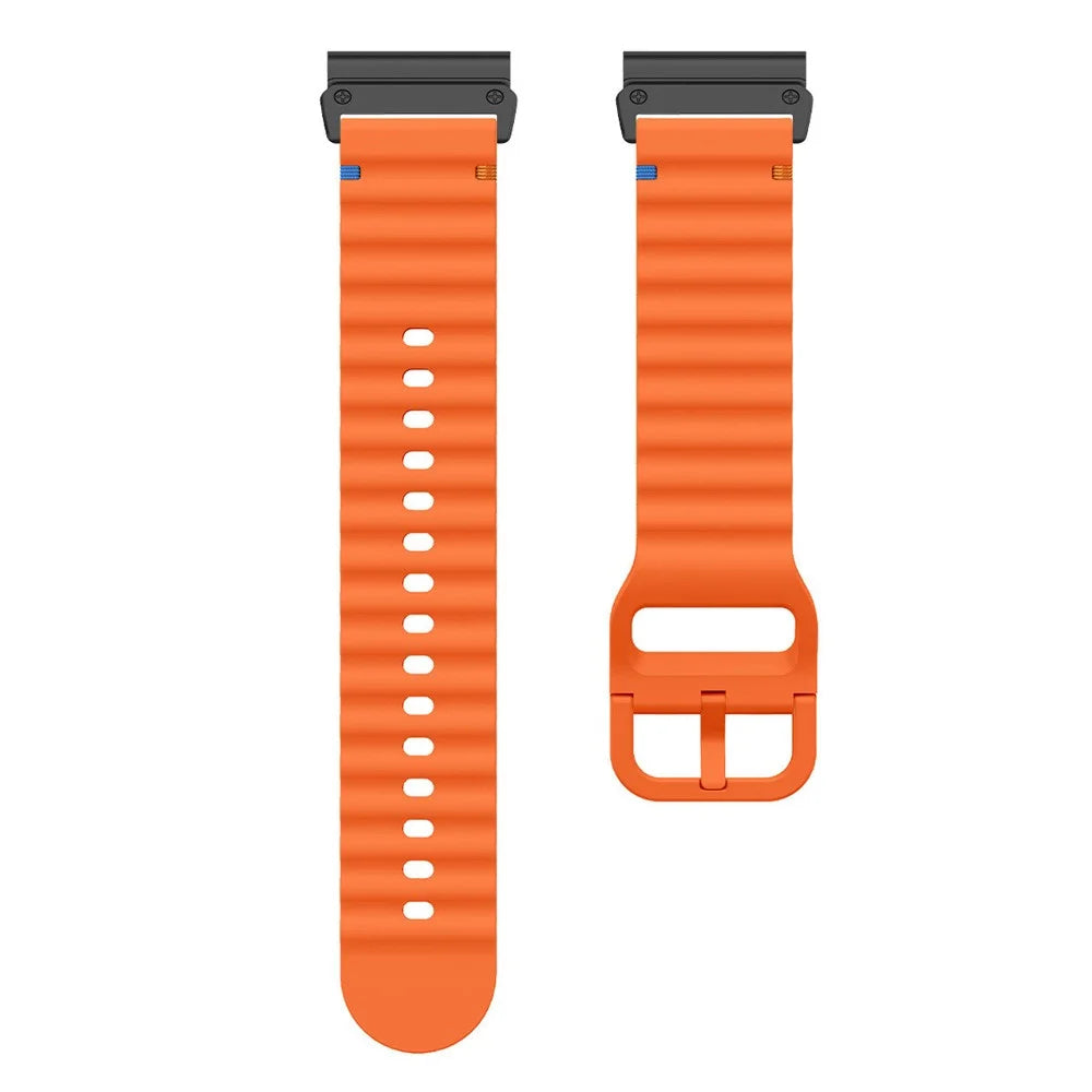 For Garmin Fenix 8 47mm / Fenix E 47mm 22mm Quick Release Wavy Texture Silicone Watch Strap with Black Connector - Orange - 2