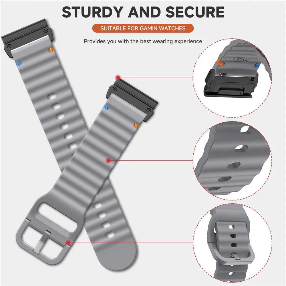 For Garmin Fenix 8 47mm / Fenix E 47mm 22mm Quick Release Wavy Texture Silicone Watch Strap with Black Connector - Orange - 7