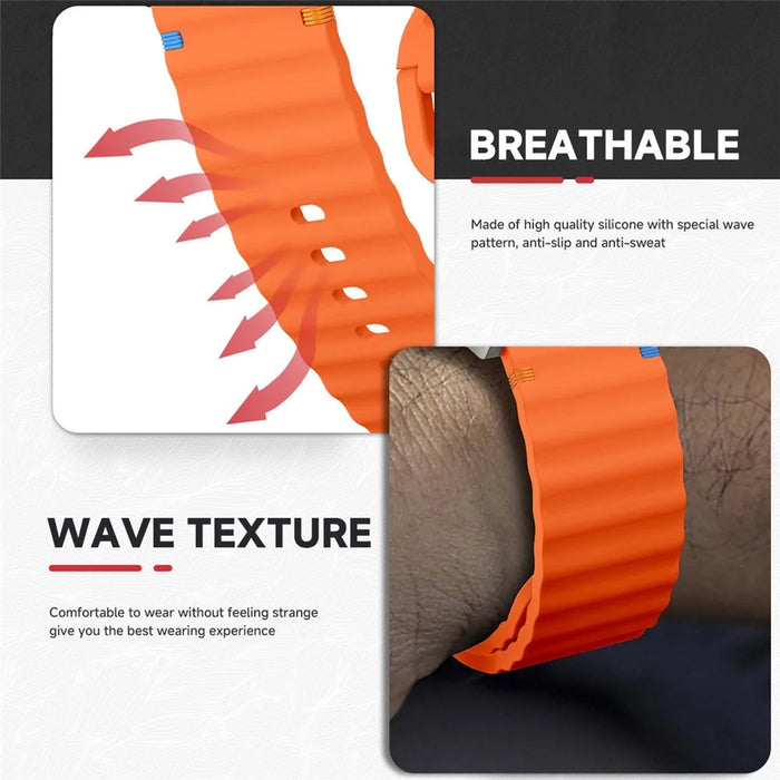 For Garmin Fenix 8 47mm / Fenix E 47mm 22mm Quick Release Wavy Texture Silicone Watch Strap with Silver Connector - Black - 3