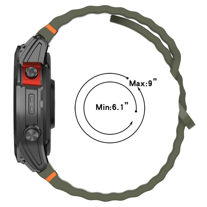 For Garmin Fenix 8 47mm / Fenix E 47mm 22mm Quick Release Wavy Texture Silicone Watch Strap with Silver Connector - Black - 5