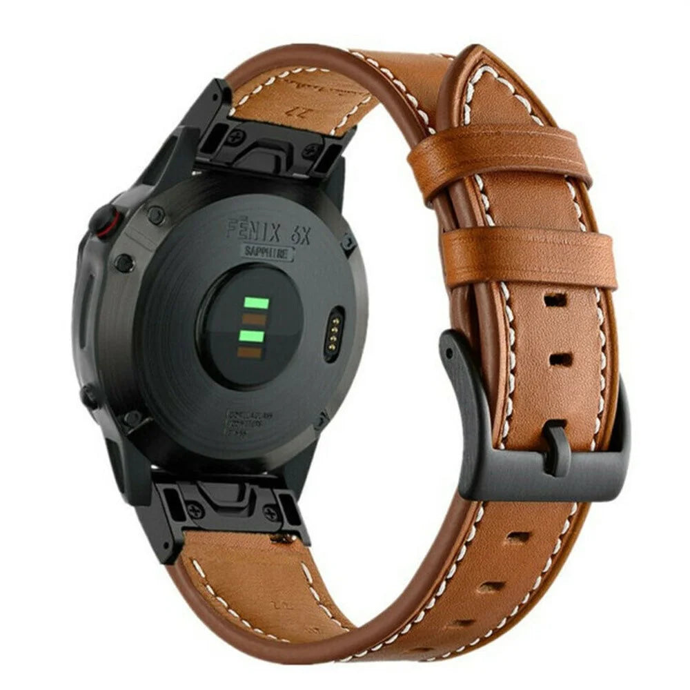 26mm Leather Watch Band for Garmin Fenix 8 51mm / Enduro 3 / Enduro 2 Stitching Line Design Wrist Strap - Brown - 1