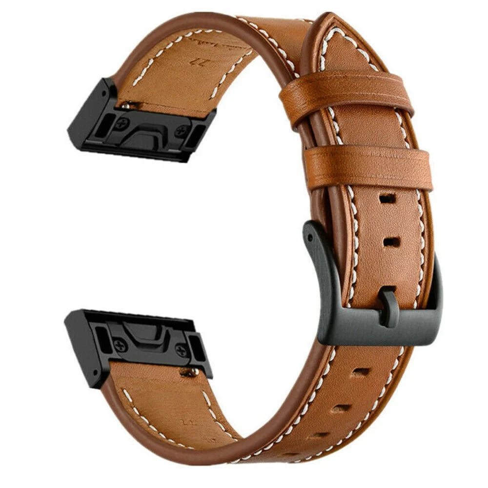 26mm Leather Watch Band for Garmin Fenix 8 51mm / Enduro 3 / Enduro 2 Stitching Line Design Wrist Strap - Brown - 2