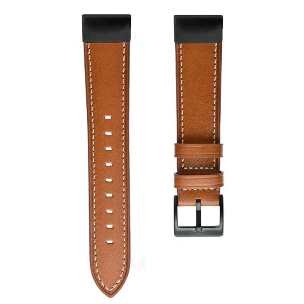 26mm Leather Watch Band for Garmin Fenix 8 51mm / Enduro 3 / Enduro 2 Stitching Line Design Wrist Strap - Brown - 3