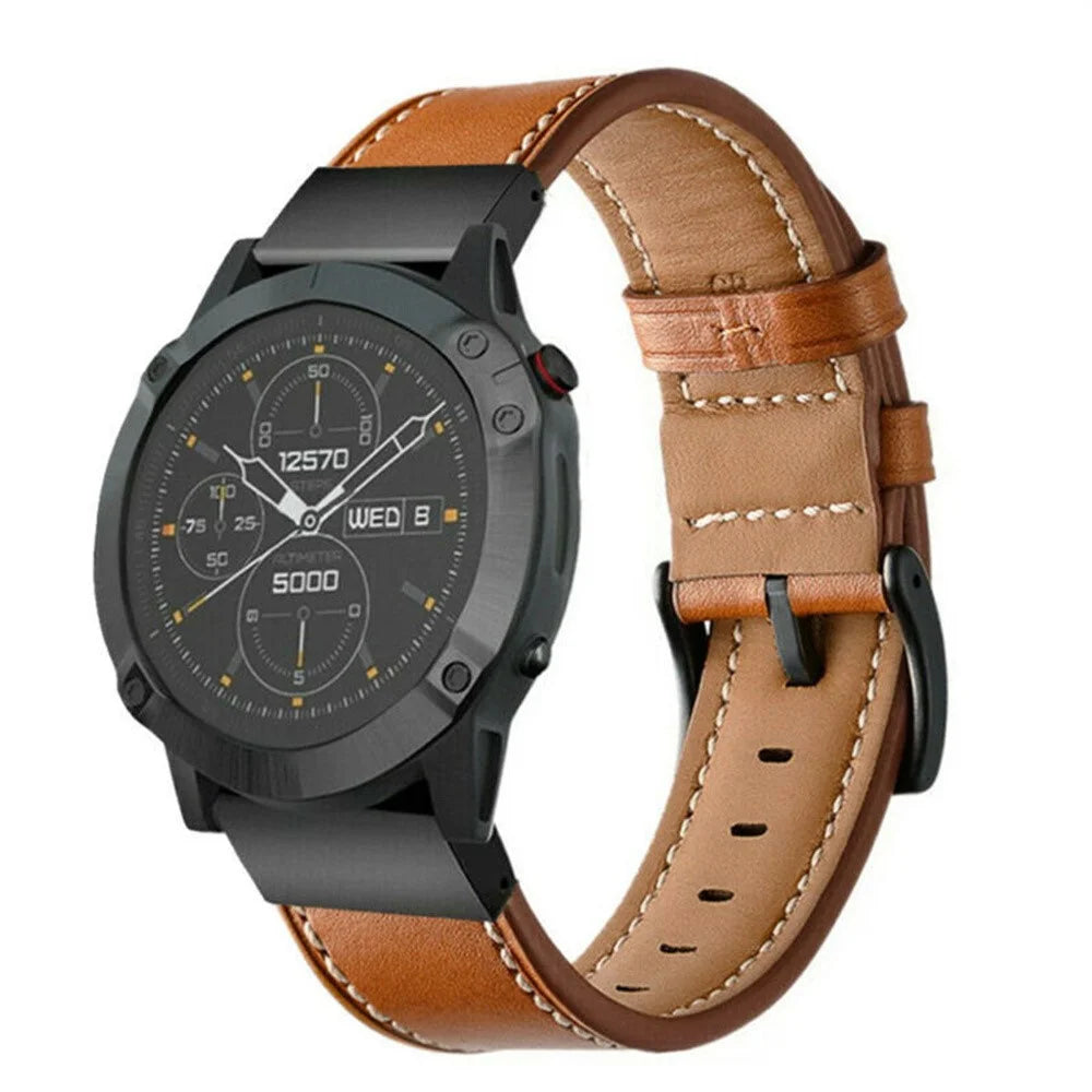 26mm Leather Watch Band for Garmin Fenix 8 51mm / Enduro 3 / Enduro 2 Stitching Line Design Wrist Strap - Brown - 4