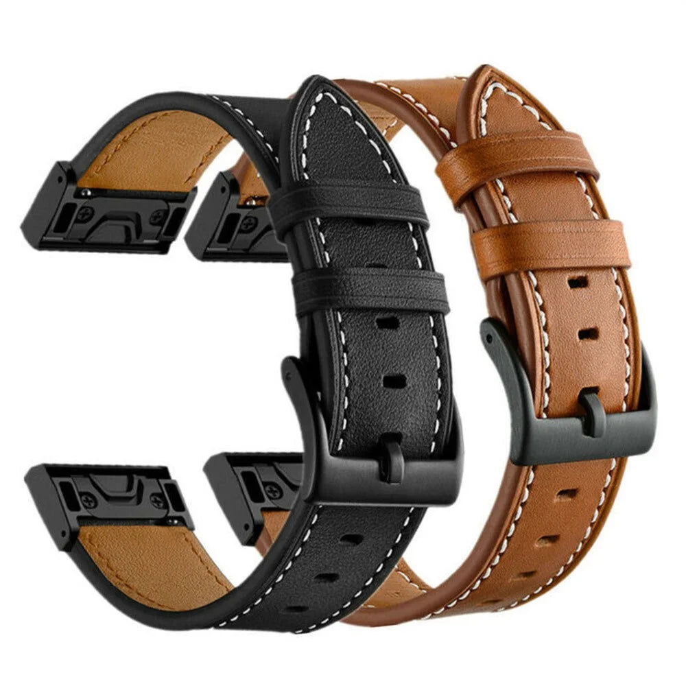26mm Leather Watch Band for Garmin Fenix 8 51mm / Enduro 3 / Enduro 2 Stitching Line Design Wrist Strap - Brown - 5