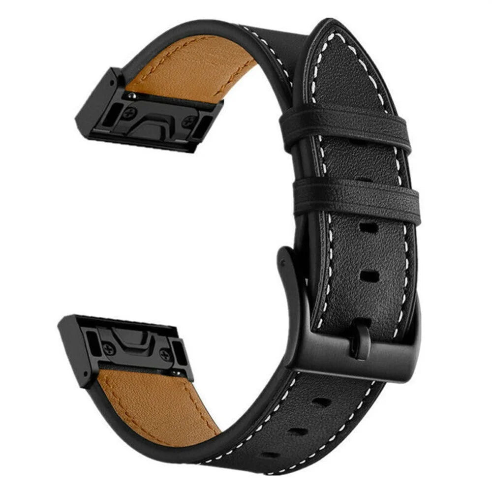 For Garmin Fenix 8 47mm / E 47mm Leather Watch Band 22mm Stitching Line Design Wrist Strap - Black - 2