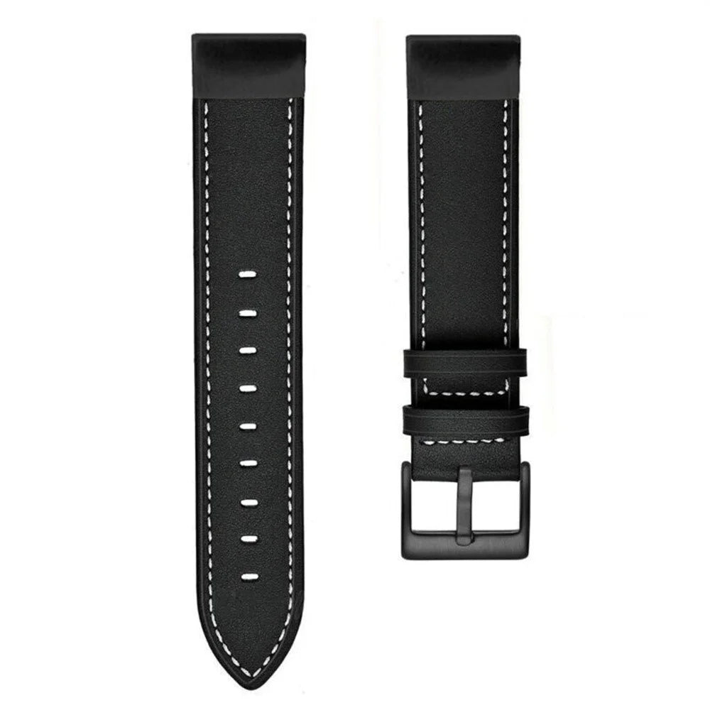 For Garmin Fenix 8 47mm / E 47mm Leather Watch Band 22mm Stitching Line Design Wrist Strap - Black - 3