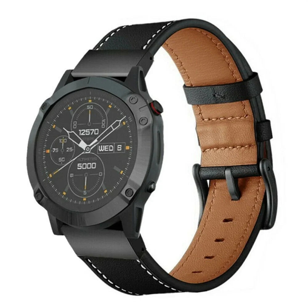 For Garmin Fenix 8 47mm / E 47mm Leather Watch Band 22mm Stitching Line Design Wrist Strap - Black - 4
