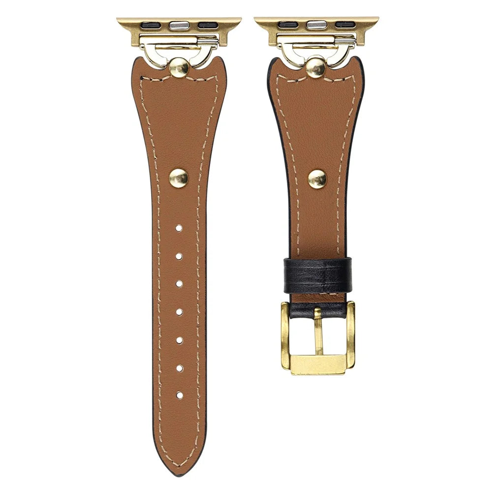 Wrist Strap for Apple Watch Series 11 10 42mm / 9 8 7 41mm / SE3 SE2 SE 6 5 4 40mm / 3 2 1 38mm D Metal Buckle Genuine Cow Leather Band - Green / Silver Buckle - 2