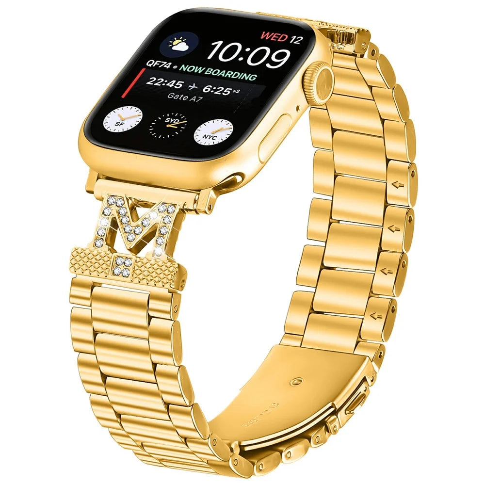 Watch Strap for Apple Watch Series 11 10 42mm / 9 8 7 41mm / SE3 SE2 SE 6 5 4 40mm / 3 2 1 38mm M-Type Stainless Steel Band - Gold - 2