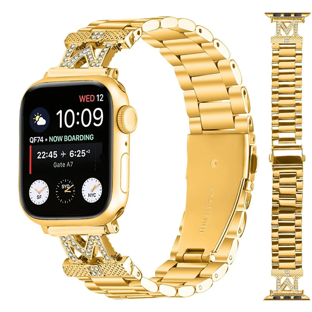 Watch Strap for Apple Watch Series 11 10 42mm / 9 8 7 41mm / SE3 SE2 SE 6 5 4 40mm / 3 2 1 38mm M-Type Stainless Steel Band - Gold - 3