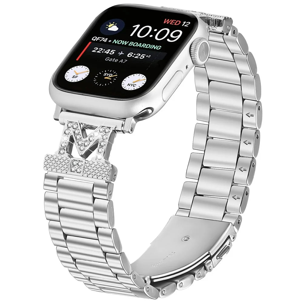 Watch Strap For Apple Watch Ultra 3 2 1 49mm / Series 11 10 46mm / 9 8 7 45mm / SE3 SE2 SE 6 5 4 44mm / 3 2 1 42mm Silver Stainless Steel 3-Bead Band - 2