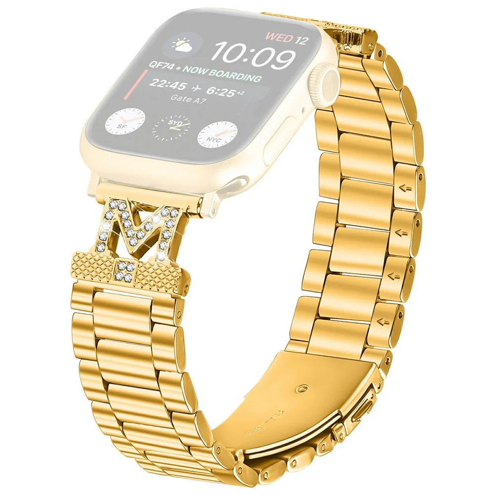 Watch Strap for Apple Watch Ultra 3 2 1 49mm / Series 11 10 46mm / 9 8 7 45mm / SE3 SE2 SE 6 5 4 44mm / 3 2 1 42mm M-Type Stainless Steel Band - Gold - 1