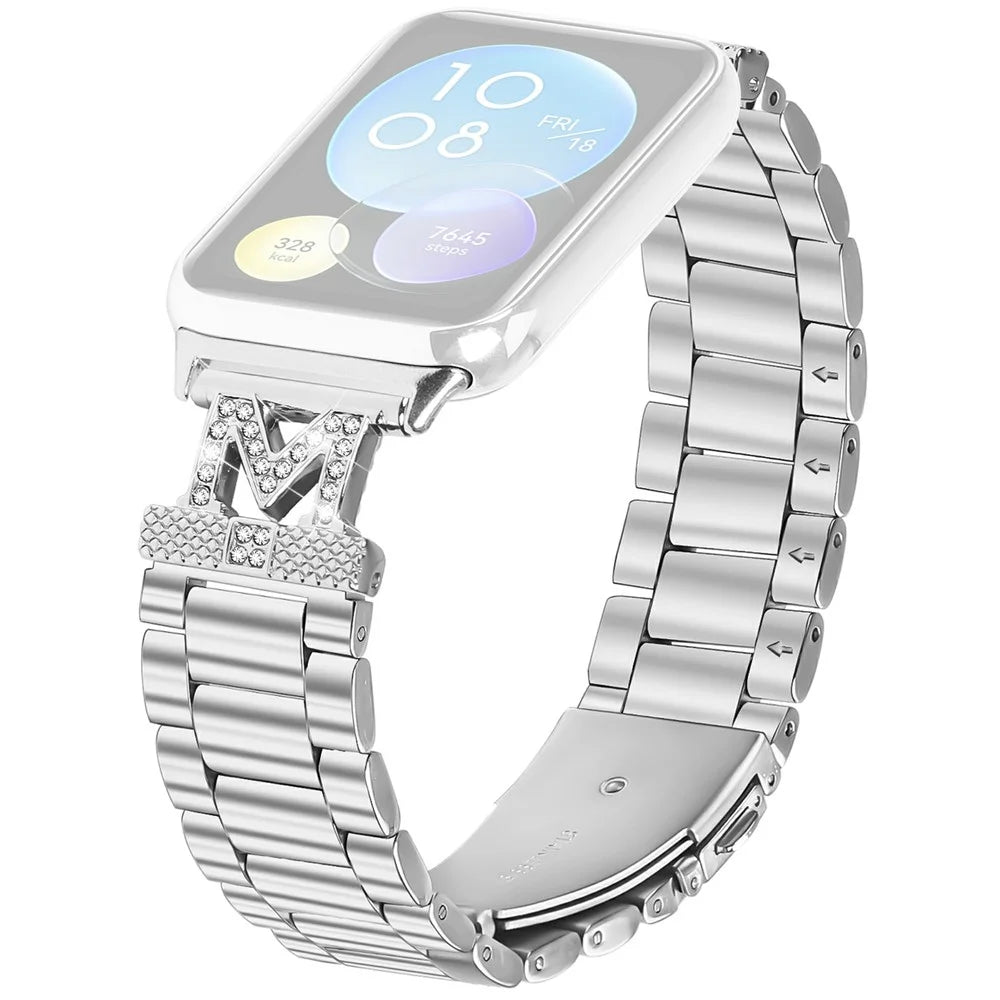 For Xiaomi Smart Band 10 Pro / 9 Pro / 8 Pro / Redmi Watch 6 / 5 / 4 Strap Rhinestones Decor Silver Stainless Steel 3-Bead Watch Band - 1